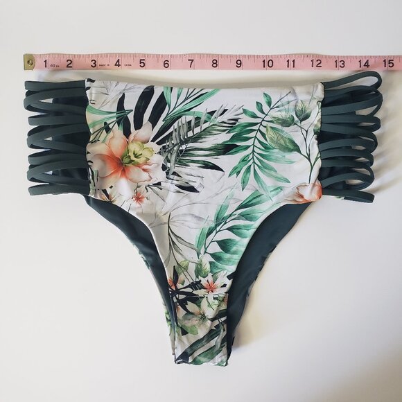 Tinibikini Swim Reversible Green White & Black Floral Botanical Bikini Swimsuit - Picture 8 of 12